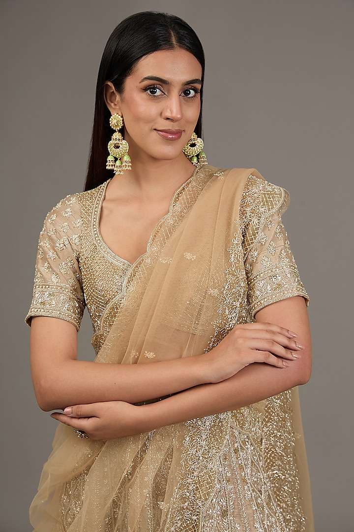 Gold Raw Silk Hand Embellished Bridal Lehenga Set by Disha Patil at Pernia's Pop Up Shop