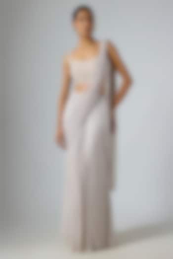 Grey Soft Net Embellished Draped Reception Saree Set by Disha Patil at Pernia's Pop Up Shop