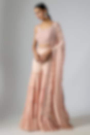 Powder Pink Crepe Pant Reception Saree Set by Disha Patil at Pernia's Pop Up Shop