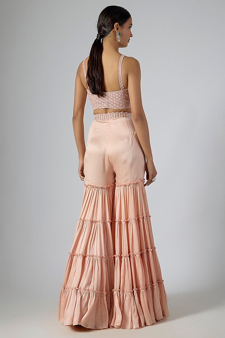 Powder Pink Crepe Pant Reception Saree Set by Disha Patil at Pernia's Pop Up Shop