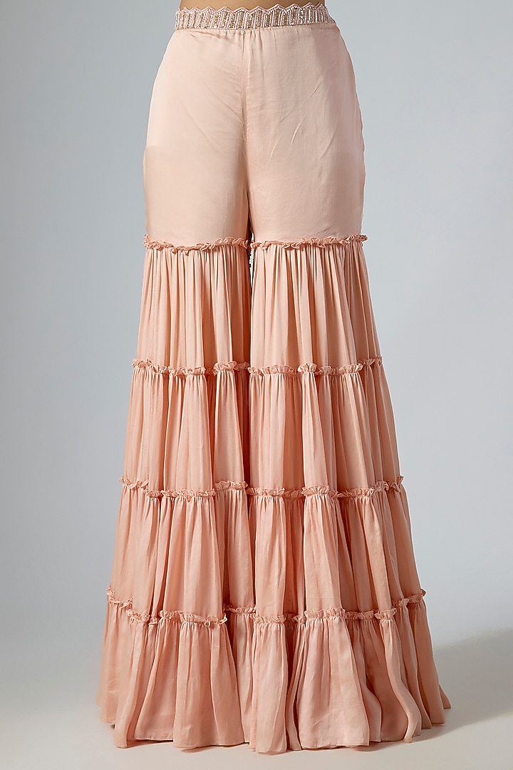 Powder Pink Crepe Pant Reception Saree Set by Disha Patil at Pernia's Pop Up Shop