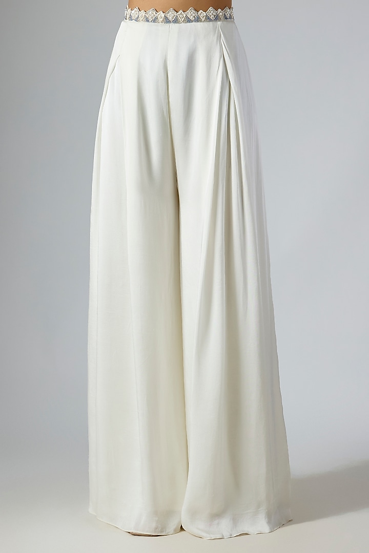 Ivory & Grey Satin Organza Embellished Jacket Set by Disha Patil at Pernia's Pop Up Shop