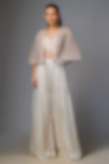 Grey Satin & Organza Pant Set by Disha Patil at Pernia's Pop Up Shop