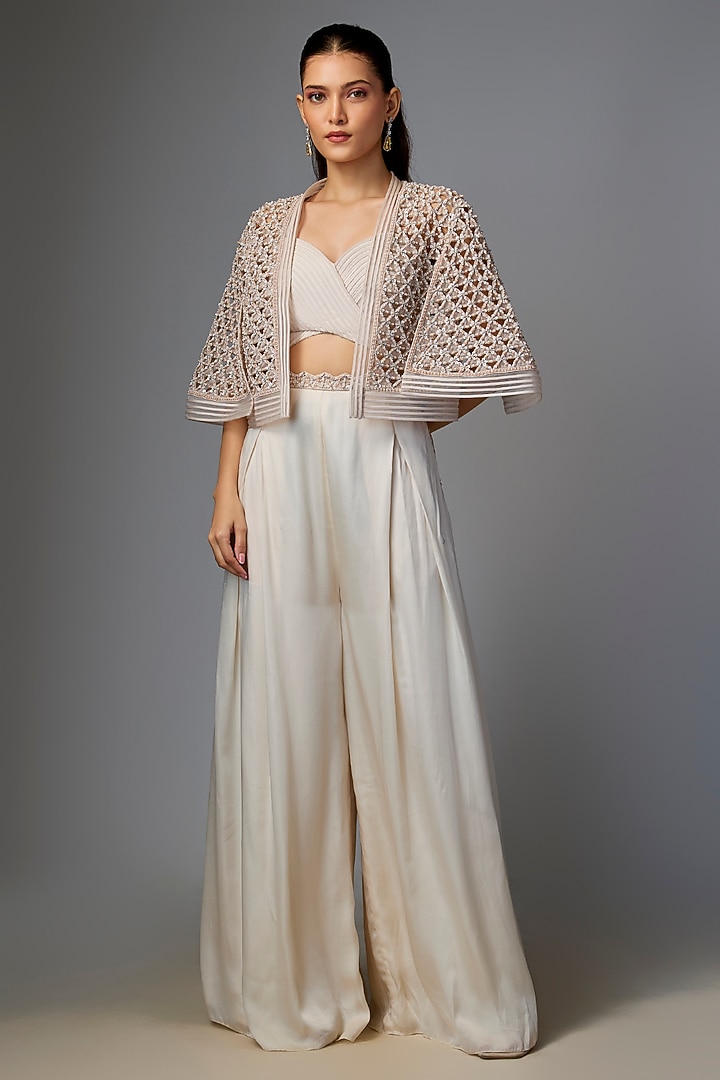 Grey Satin & Organza Pant Set by Disha Patil at Pernia's Pop Up Shop