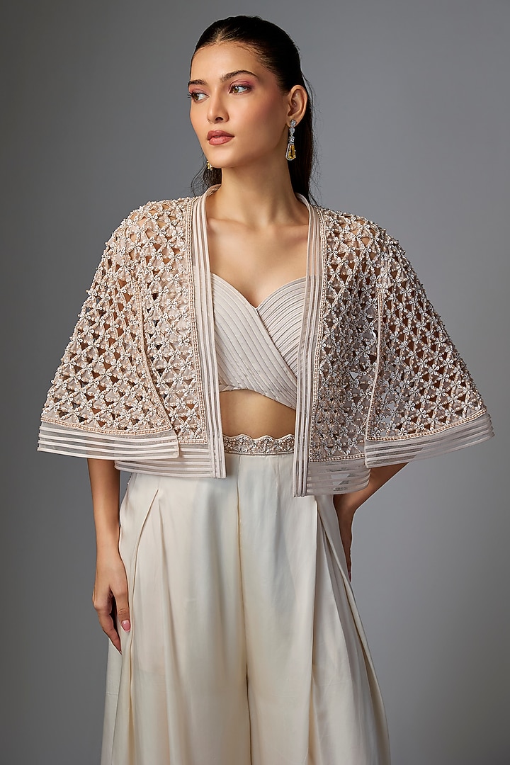 Grey Satin & Organza Pant Set by Disha Patil at Pernia's Pop Up Shop