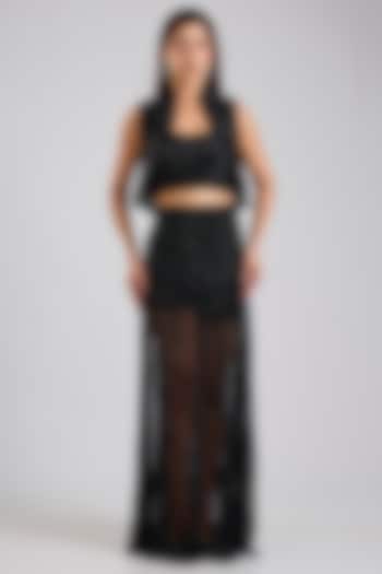 Black Net & Organza Skirt Set by Disha Patil at Pernia's Pop Up Shop