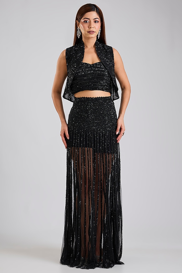 Black Net & Organza Skirt Set by Disha Patil at Pernia's Pop Up Shop