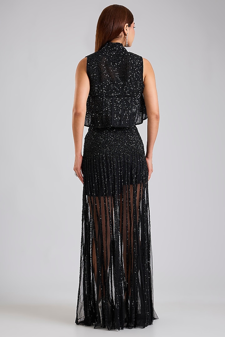 Black Net & Organza Skirt Set by Disha Patil at Pernia's Pop Up Shop