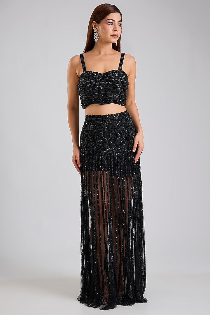 Black Net & Organza Skirt Set by Disha Patil at Pernia's Pop Up Shop