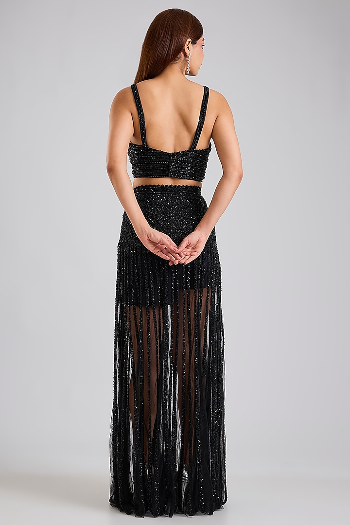 Black Net & Organza Skirt Set by Disha Patil at Pernia's Pop Up Shop