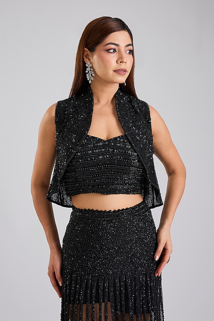 Black Net & Organza Skirt Set by Disha Patil at Pernia's Pop Up Shop