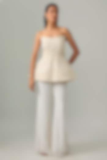 Ivory Organza & Net Pant Set by Disha Patil at Pernia's Pop Up Shop