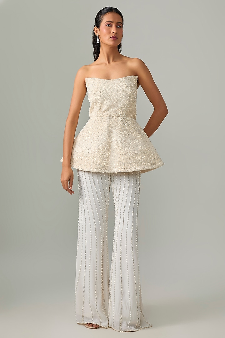 Ivory Organza & Net Pant Set by Disha Patil at Pernia's Pop Up Shop