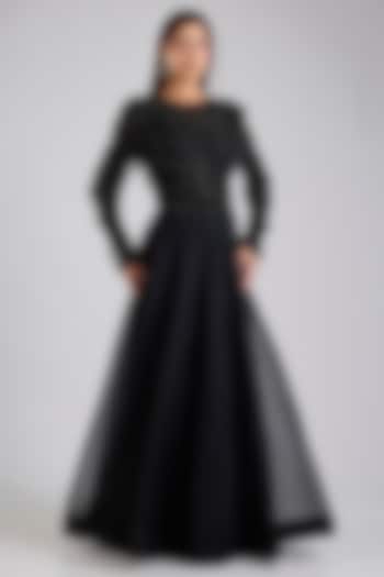 Black Soft Net & Organza Skirt Set by Disha Patil at Pernia's Pop Up Shop