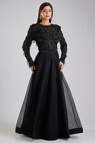 Black Soft Net & Organza Skirt Set by Disha Patil
