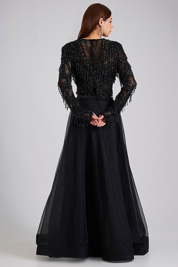Black Soft Net & Organza Skirt Set by Disha Patil at Pernia's Pop Up Shop