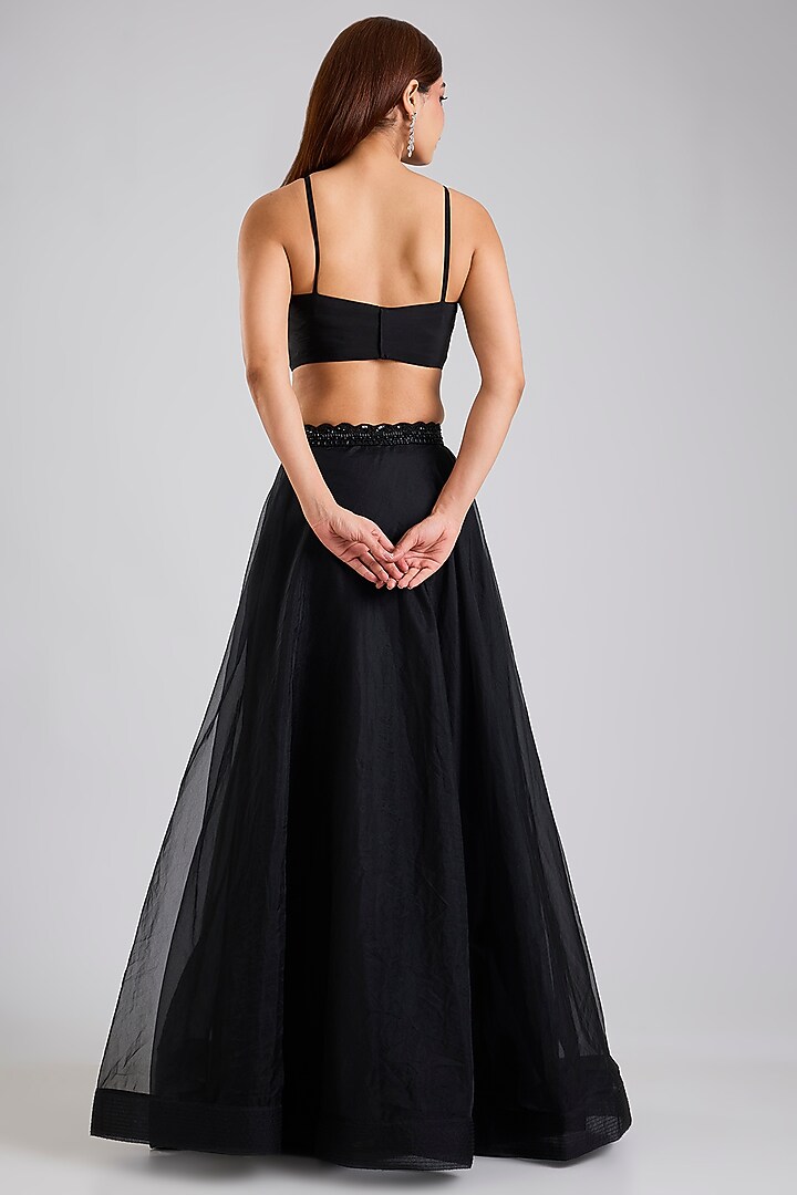 Black Soft Net & Organza Skirt Set by Disha Patil at Pernia's Pop Up Shop