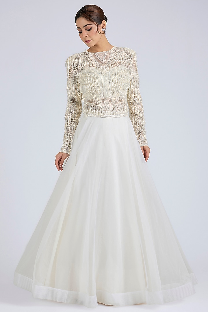 White Organza Skirt Set by Disha Patil at Pernia's Pop Up Shop