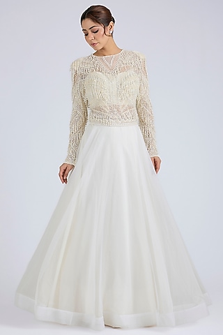 White Organza Skirt Set by Disha Patil