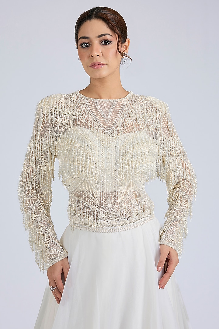 White Organza Skirt Set by Disha Patil at Pernia's Pop Up Shop