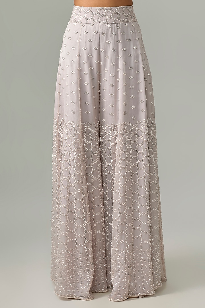 Silver Grey Satin Organza & Net Jacket Set by Disha Patil at Pernia's Pop Up Shop