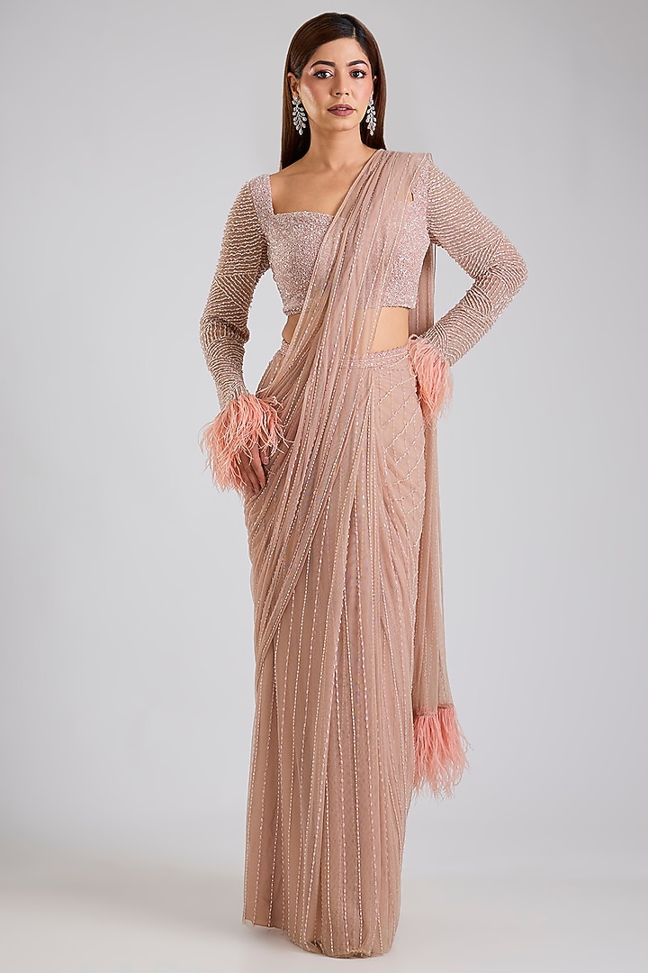 Pink Soft Net Reception Saree Set by Disha Patil at Pernia's Pop Up Shop