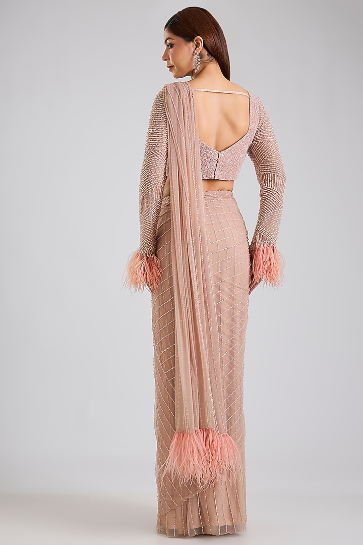 Pink Soft Net Reception Saree Set by Disha Patil at Pernia's Pop Up Shop