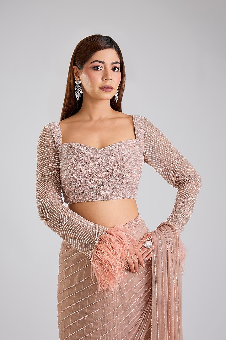 Pink Soft Net Reception Saree Set by Disha Patil at Pernia's Pop Up Shop