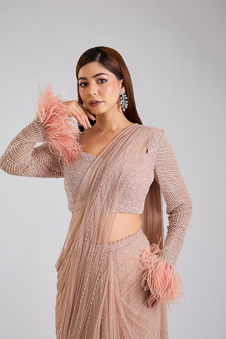 Pink Soft Net Reception Saree Set by Disha Patil at Pernia's Pop Up Shop