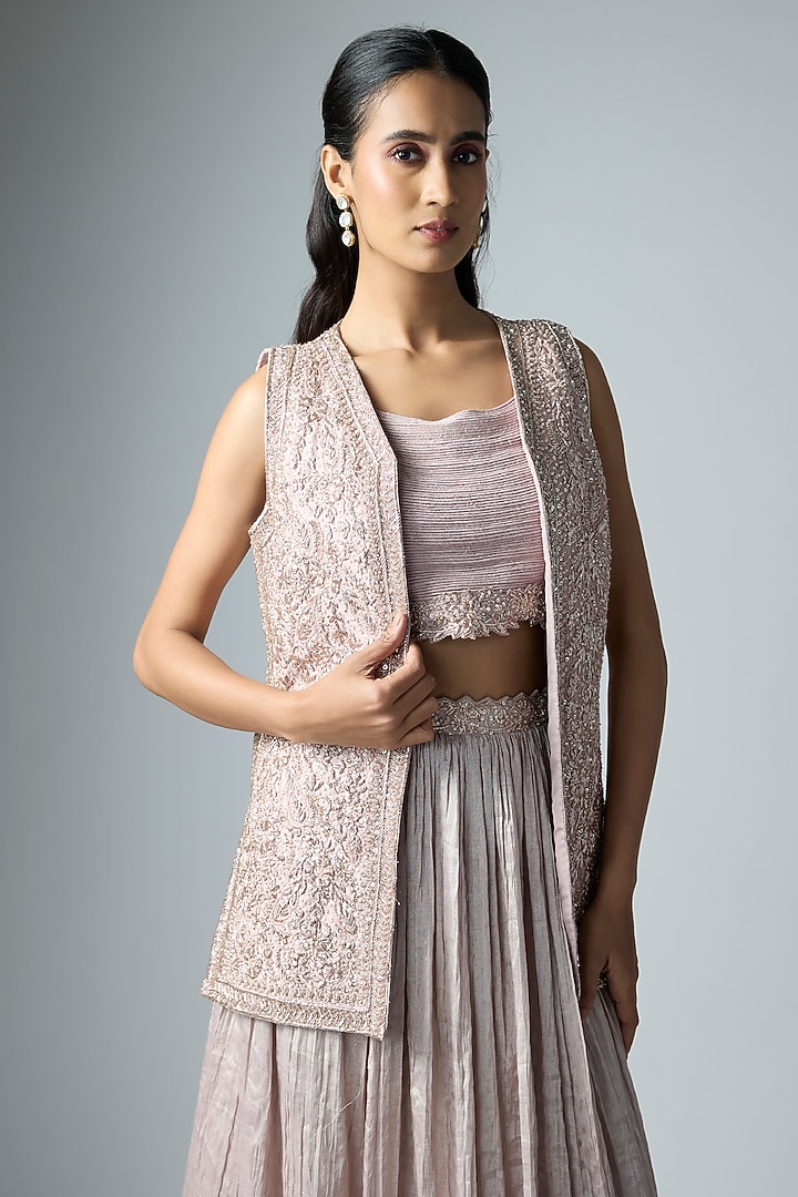 Rose Gold Crushed Tissue Skirt Set by Disha Patil at Pernia's Pop Up Shop