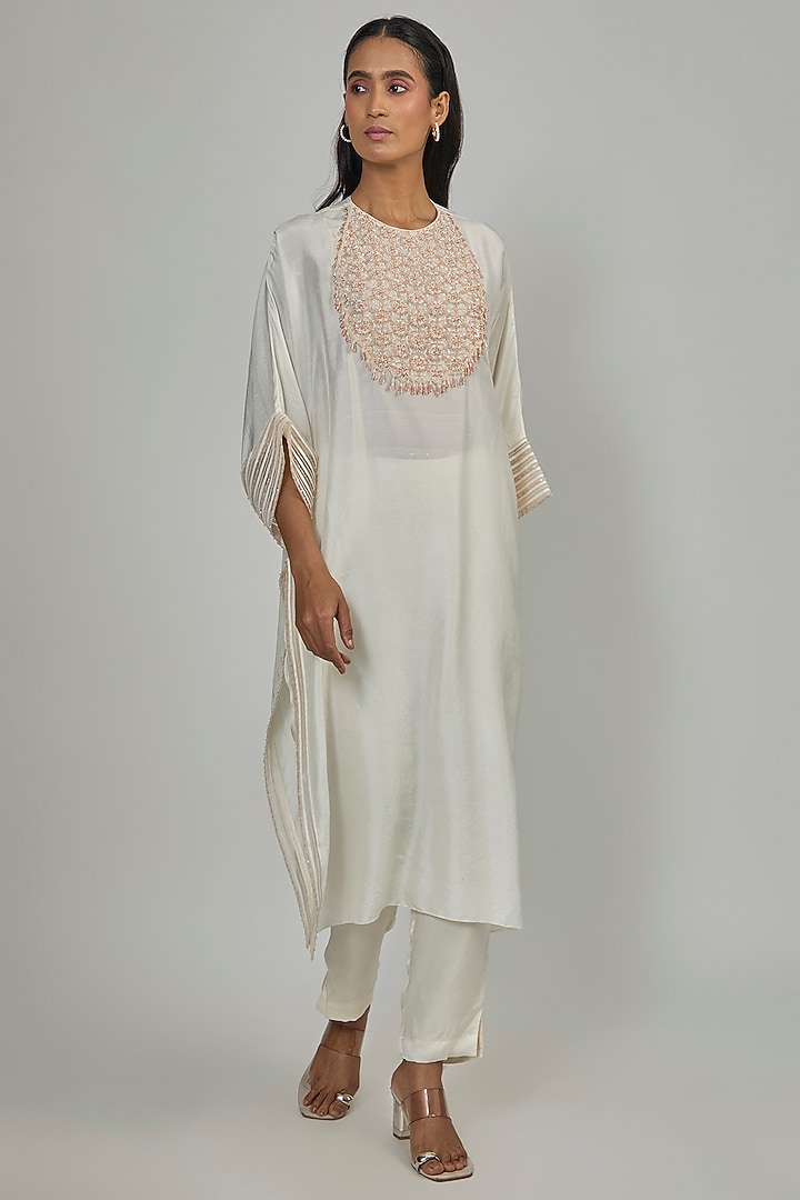 Ivory Dupion Kaftan Set by Disha Patil at Pernia's Pop Up Shop