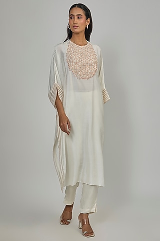 Ivory Dupion Kaftan Set by Disha Patil
