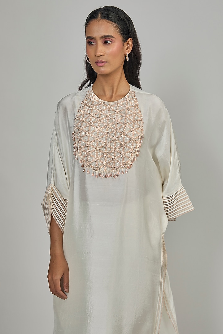 Ivory Dupion Kaftan Set by Disha Patil at Pernia's Pop Up Shop