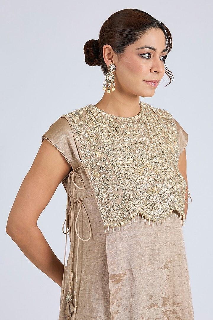 Golden Tissue Short Kurta Set by Disha Patil at Pernia's Pop Up Shop