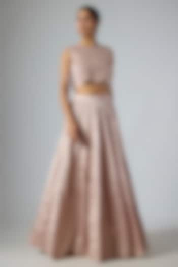 Rose Gold Crushed Tissue Skirt Set by Disha Patil at Pernia's Pop Up Shop