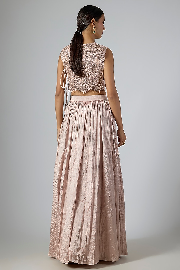 Rose Gold Crushed Tissue Skirt Set by Disha Patil at Pernia's Pop Up Shop