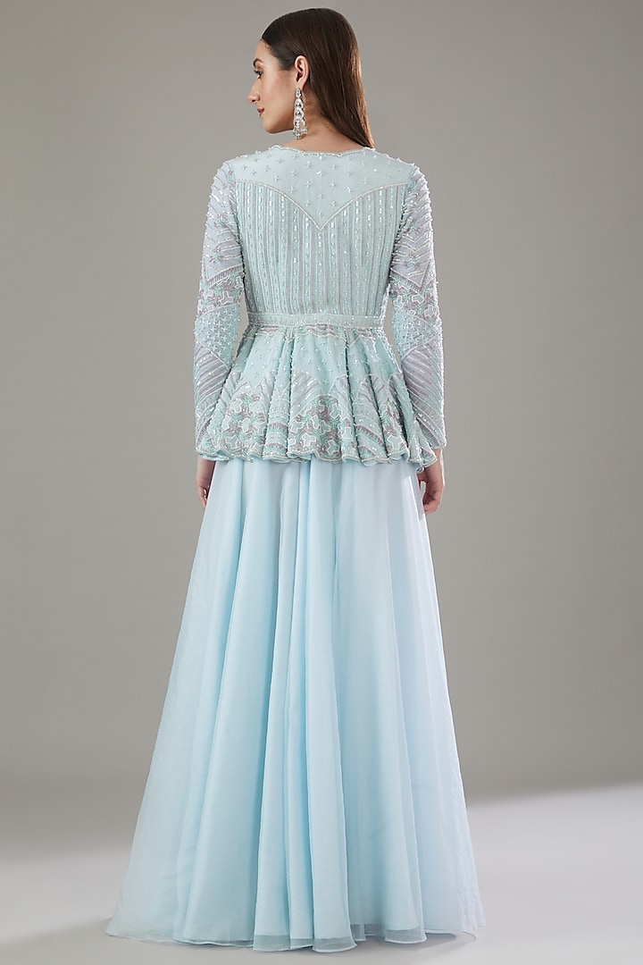Blue Organza Pant Set by Disha Patil at Pernia's Pop Up Shop