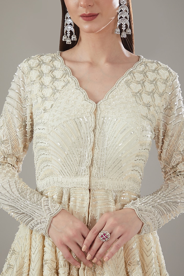 Ivory Organza Pant Set by Disha Patil at Pernia's Pop Up Shop