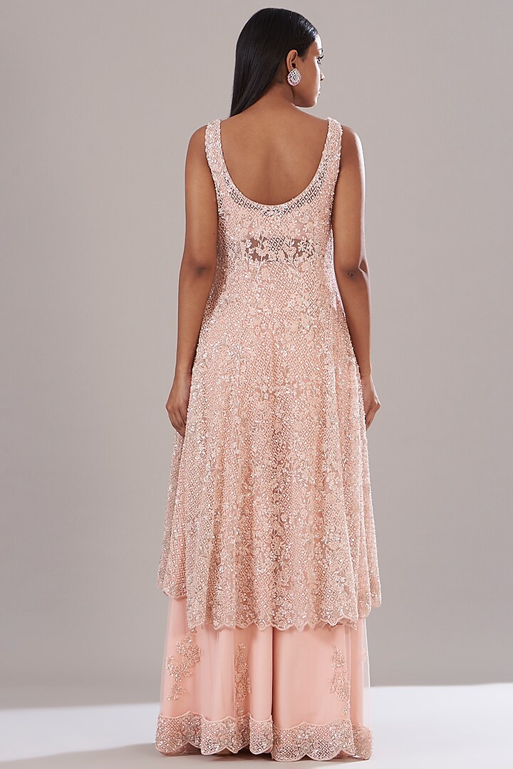 Pink Net Embellished Kurta Set by Disha Patil at Pernia's Pop Up Shop