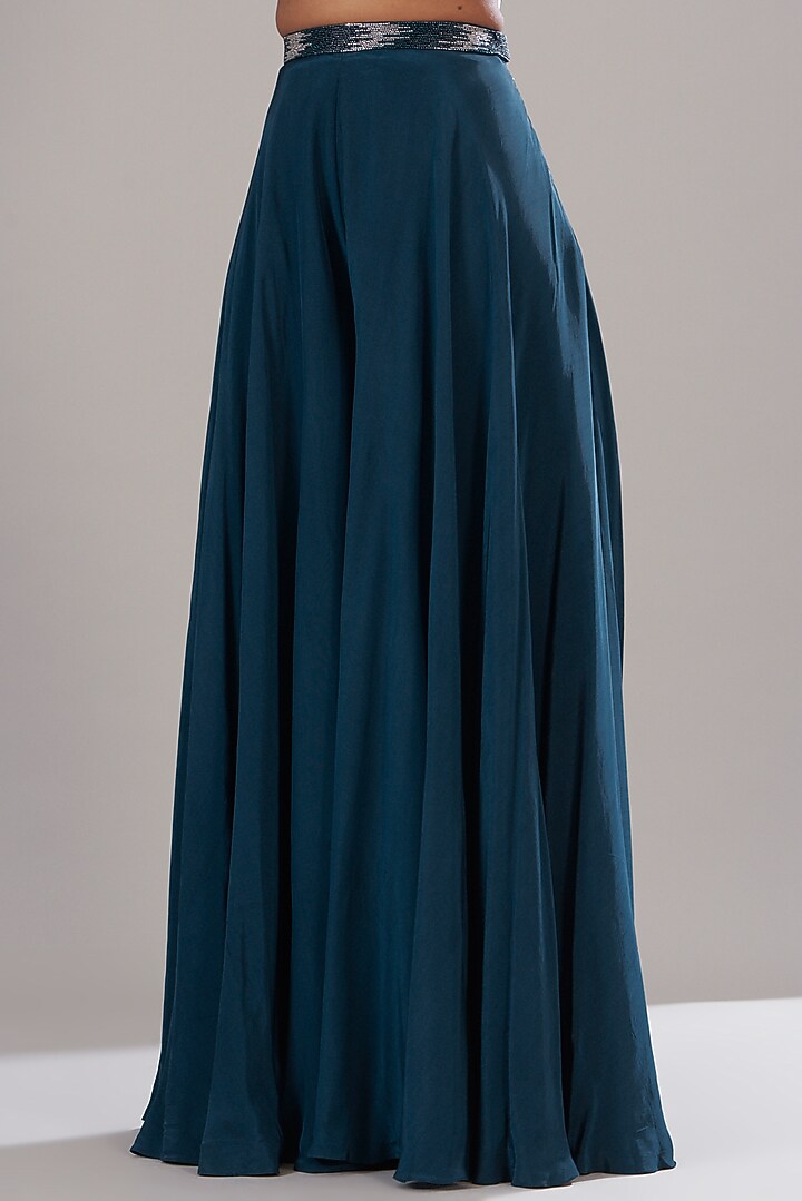 Teal Crepe Embellished Pant Wedding Saree Set by Disha Patil at Pernia's Pop Up Shop
