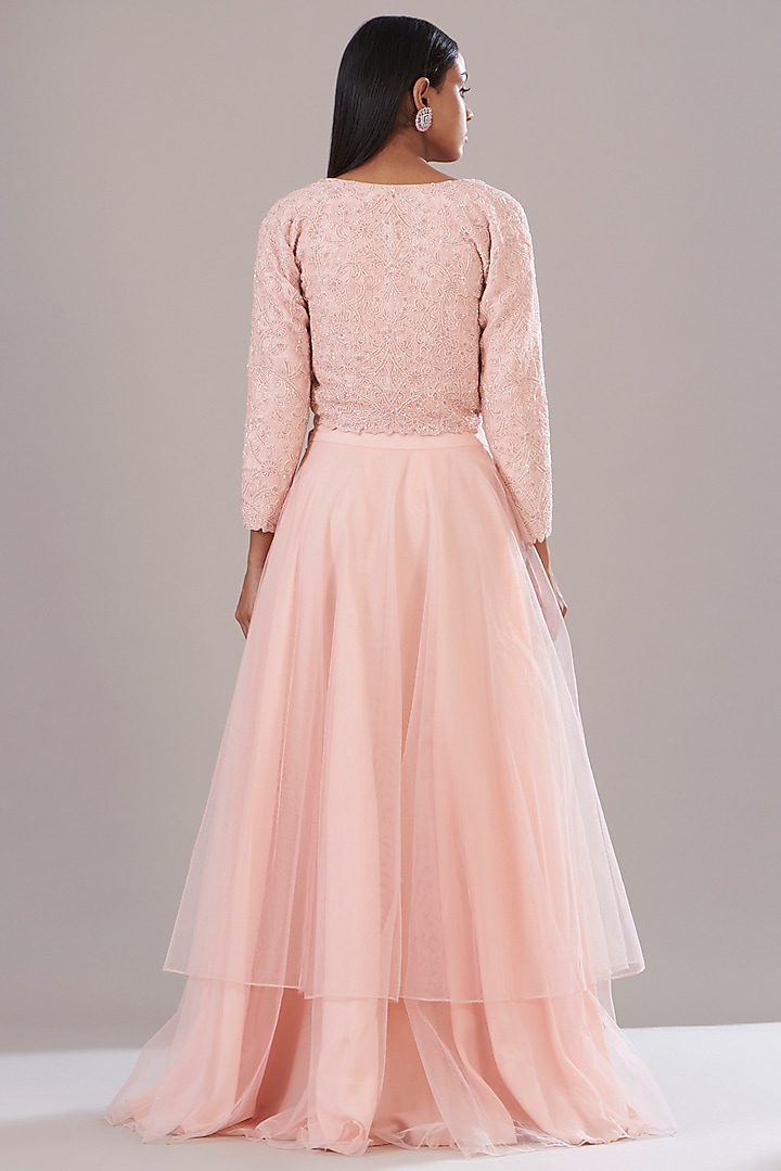 Pink Raw Silk Hand Embroidered Jacket Set by Disha Patil at Pernia's Pop Up Shop