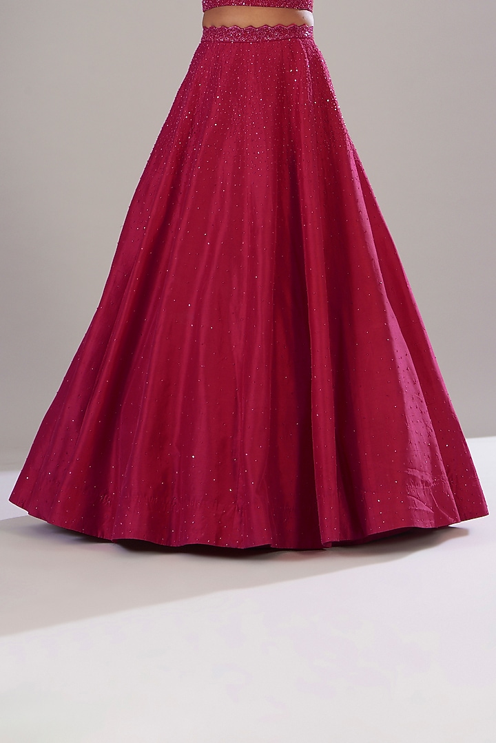 Cherry Red Dupion Silk Embellished Wedding Lehenga Set by Disha Patil at Pernia's Pop Up Shop