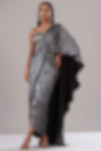 Black Shimmer Draped Saree Set by Disha Patil