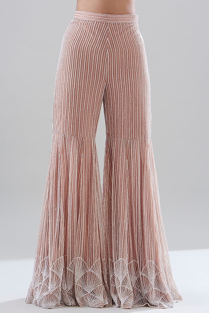 Rose Gold Net Embellished Bridal Sharara Set by Disha Patil at Pernia's Pop Up Shop