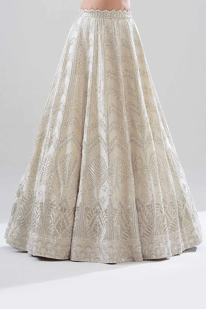 Ivory Raw Silk Embellished Bridal Lehenga Set by Disha Patil at Pernia's Pop Up Shop