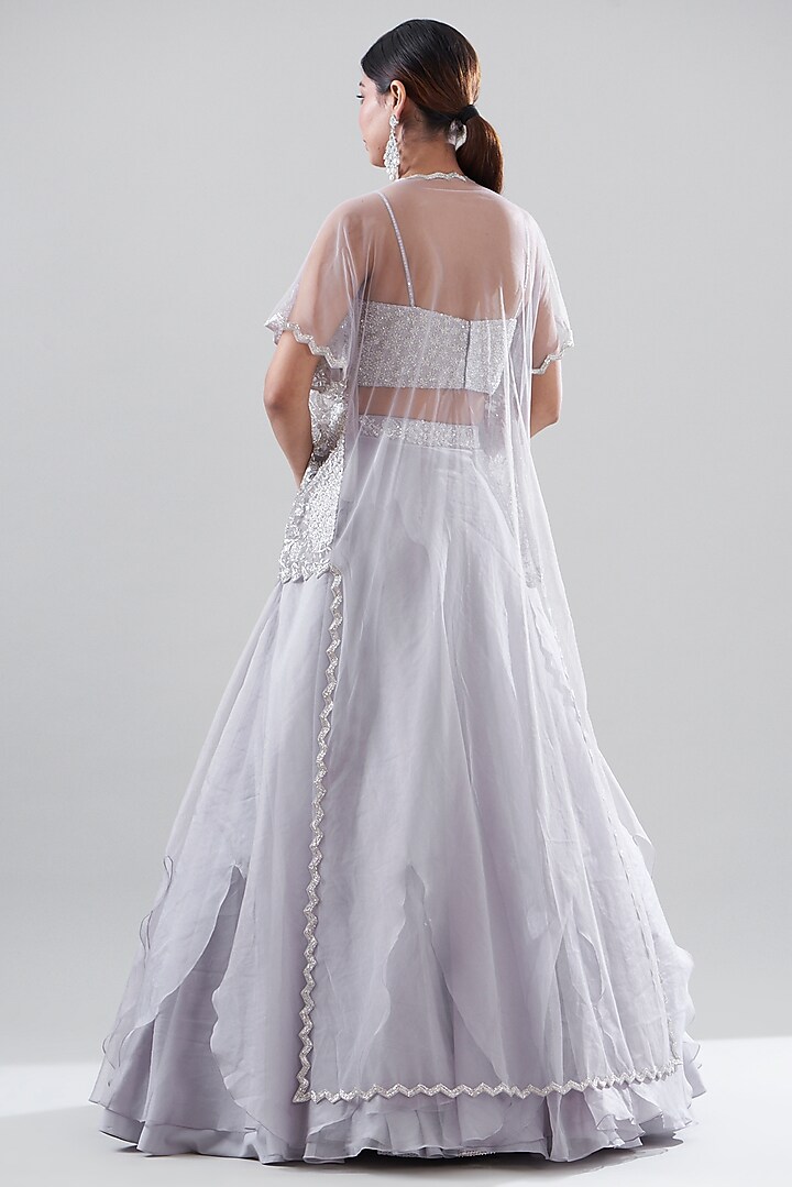 Lilac Organza Asymmetrical Skirt Set by Disha Patil at Pernia's Pop Up Shop