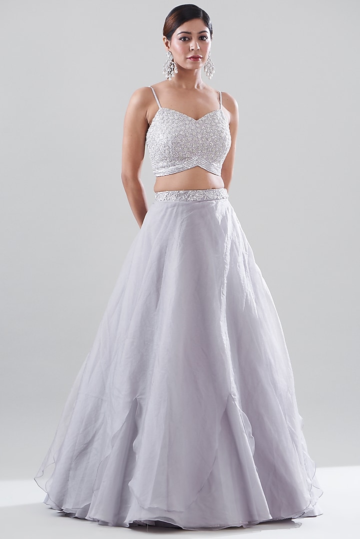 Lilac Organza Asymmetrical Skirt Set by Disha Patil at Pernia's Pop Up Shop