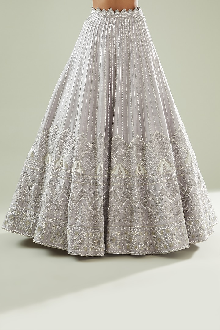Grey Raw Silk Embellished Bridal Lehenga Set by Disha Patil at Pernia's Pop Up Shop