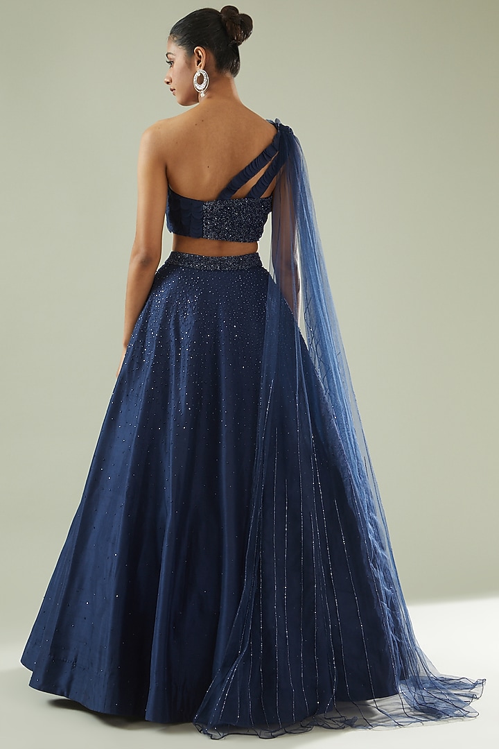 Blue Silk Embellished Skirt Set by Disha Patil at Pernia's Pop Up Shop