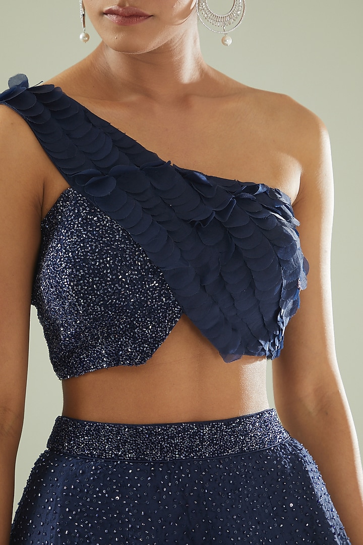 Blue Silk Embellished Skirt Set by Disha Patil at Pernia's Pop Up Shop